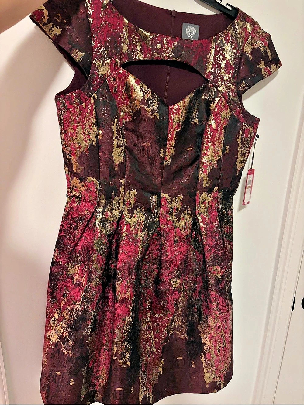 Vince Camuto Jacquard Cut-Out Fit & Flare Dress Mini Dress Red & Brown